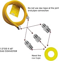 Vista 5 de MCAMPAS Línea flexible de gas de acero inoxidable de 72 pulgadas para secadora, calentadores de garaje, estufas de gas, calentador de agua; línea