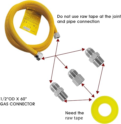 Miniatura 5 de MCAMPAS Línea flexible de gas de acero inoxidable de 72 pulgadas para secadora, calentadores de garaje, estufas de gas, calentador de agua línea