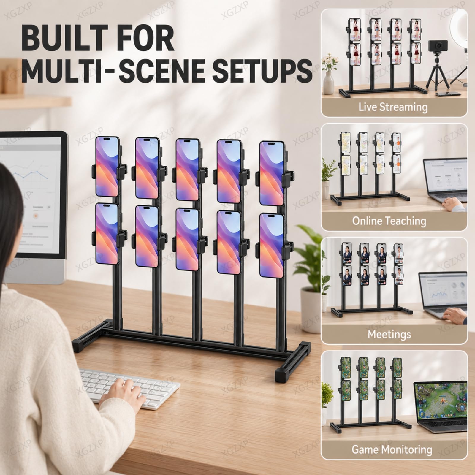 Supporto per Cellulari con Base Pesante, Espositore per Cellulari con Morsetti Regolabili A 360°, Altezza del Supporto Regolabile per Streaming Live, Studio E Test di Gioco. 15