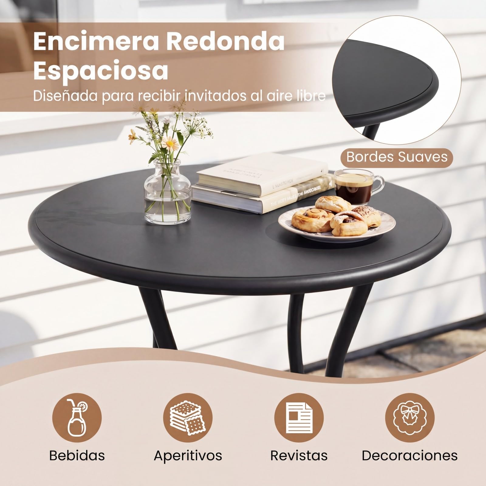 COSTWAY Mesa de Bar Alta Exterior, 55,5 x 93 cm, Mesa Alta Redonda con Reposapiés en Forma de X, Estructura de Metal, Interior y Exterior Terraza Patio, Negro