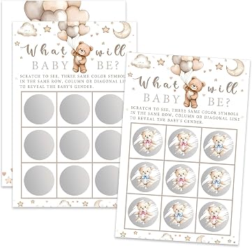 Its a Girl Bear Themed Gender Reveal Scratch Off Scratcher Lottery Tickets Cards Baby Girl Gender Announcement Cards Boy or Girl Baby Shower He or Sherry Game 25 Pack
