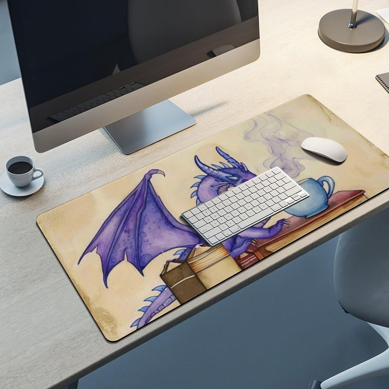 Gaming Mouse Pad Large Mouse Cute Funny Purple Dragon Fantasy Vintage Book Desk Mat Mousepad Extended Keyboard Computer Pad Office Desk Organizers and Accessories 40x90cm