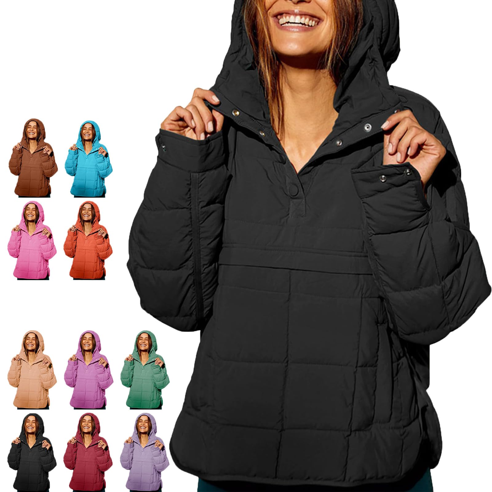 Generisch Damska kurtka oversize, pikowana, z kieszeniami, lekka, czarny, M
