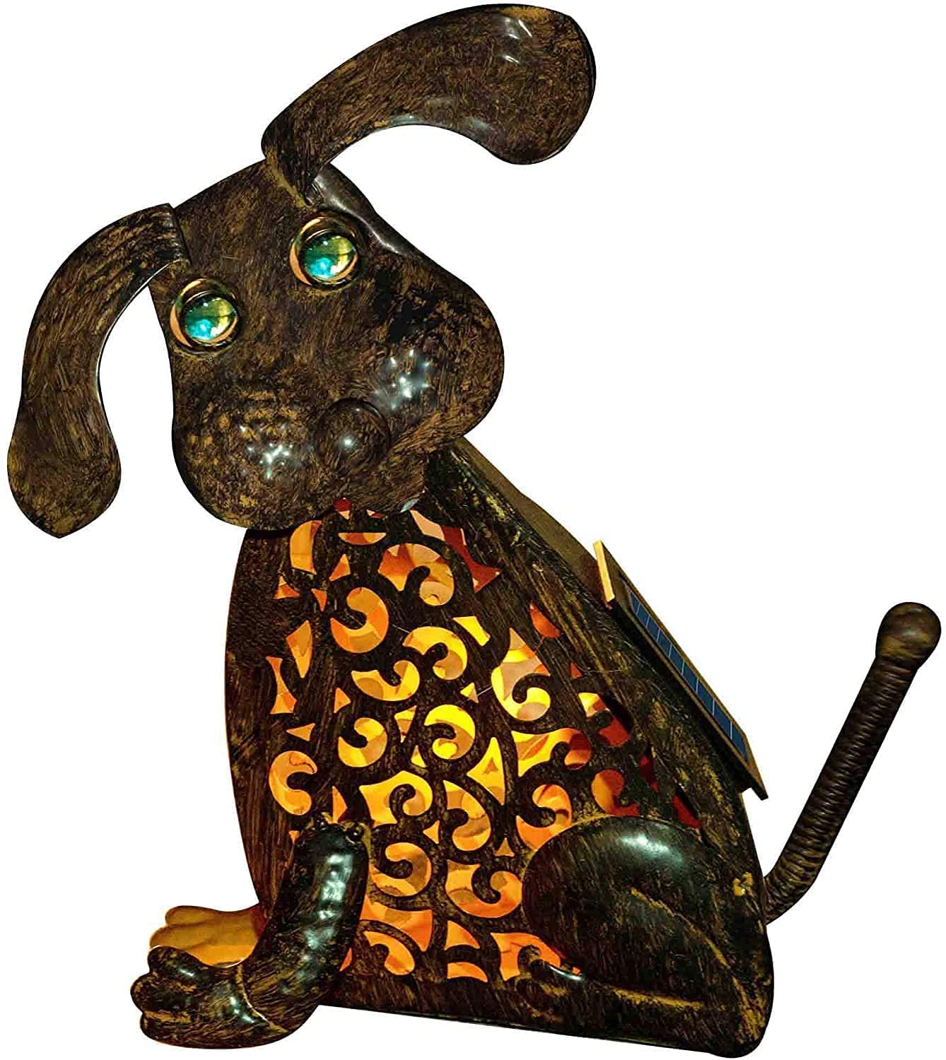 Dog Lantern Garden Statue Lamp Metal Rustic Figurine Vintage Dog Lantern Solar Powered Yard Decorations Zen Puppy Boston Terrier Novelty Night Lights Statues Outdoor Waterproof Yard