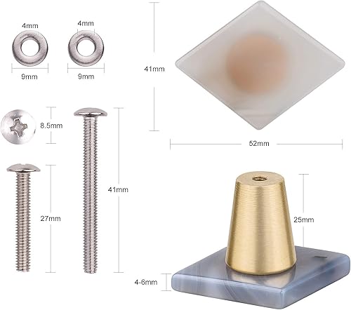 Miniatura 2 de Rockcloud Cajón de perilla de ágata con tornillos, mango de ágata gris en forma de rombo para armario, armario, accesorios, decoración de muebles