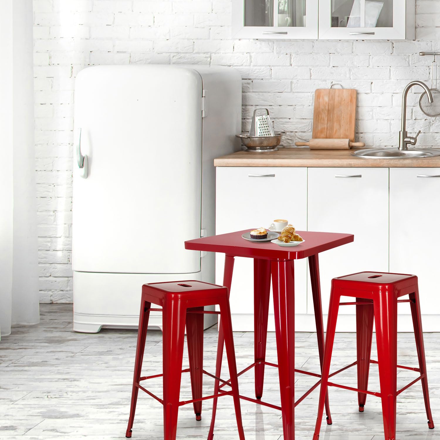 HJH Office 645062 Tavolo da Bar Metallo VANTAGGIO HIGH T Tavolo Alto Quadrato, Stile Industriale, Telaio in Acciaio Resistente, Rosso