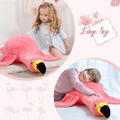 Miniatura 6 de Hollowfly Animal de peluche grande de flamenco de 63 pulgadas, almohada de felpa gigante de flamenco rosa, regalo para niños y niñas, decoración de