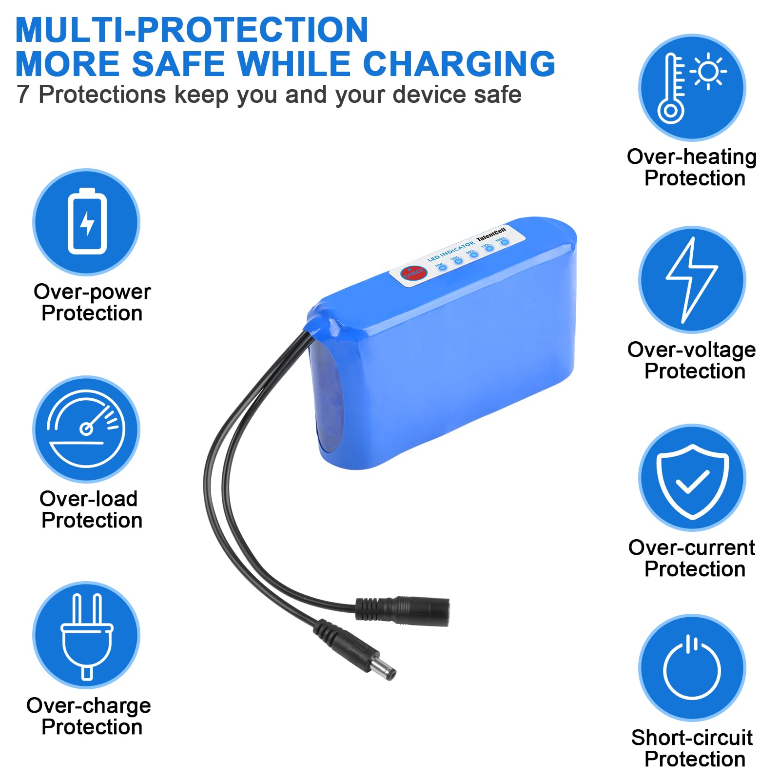Talentcell 12V LiFePO4 Akkupack, 3000+ Zyklen Wiederaufladbare 12.8V 6Ah 76.8Wh Lithium Eisen Phosphat Batterie mit DC 12V Ausgang für LED Streifen, CCTV Kamera, Router, DIY und mehr