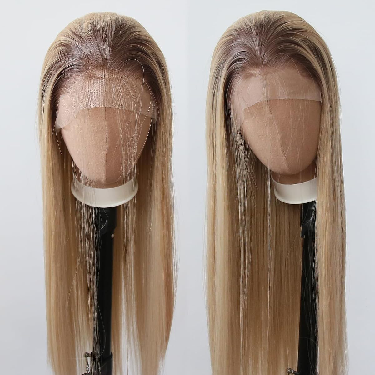 Brown Ombre Honey Blonde Wig Long Straight Synthetic Lace Front Wigs for Black Women #4 Ombre Brown Middle Part Cosplay Natural Hairline Daily Wear Wig (#4 Ombre HoneyBlonde)