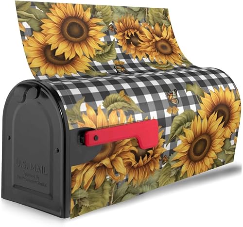 Miniatura 94 de Divertido gnomo de verano para conducir coche y girasol, cubierta magnética para buzón, patrón a cuadros, para decoración del hogar, jardín, 21 x 18