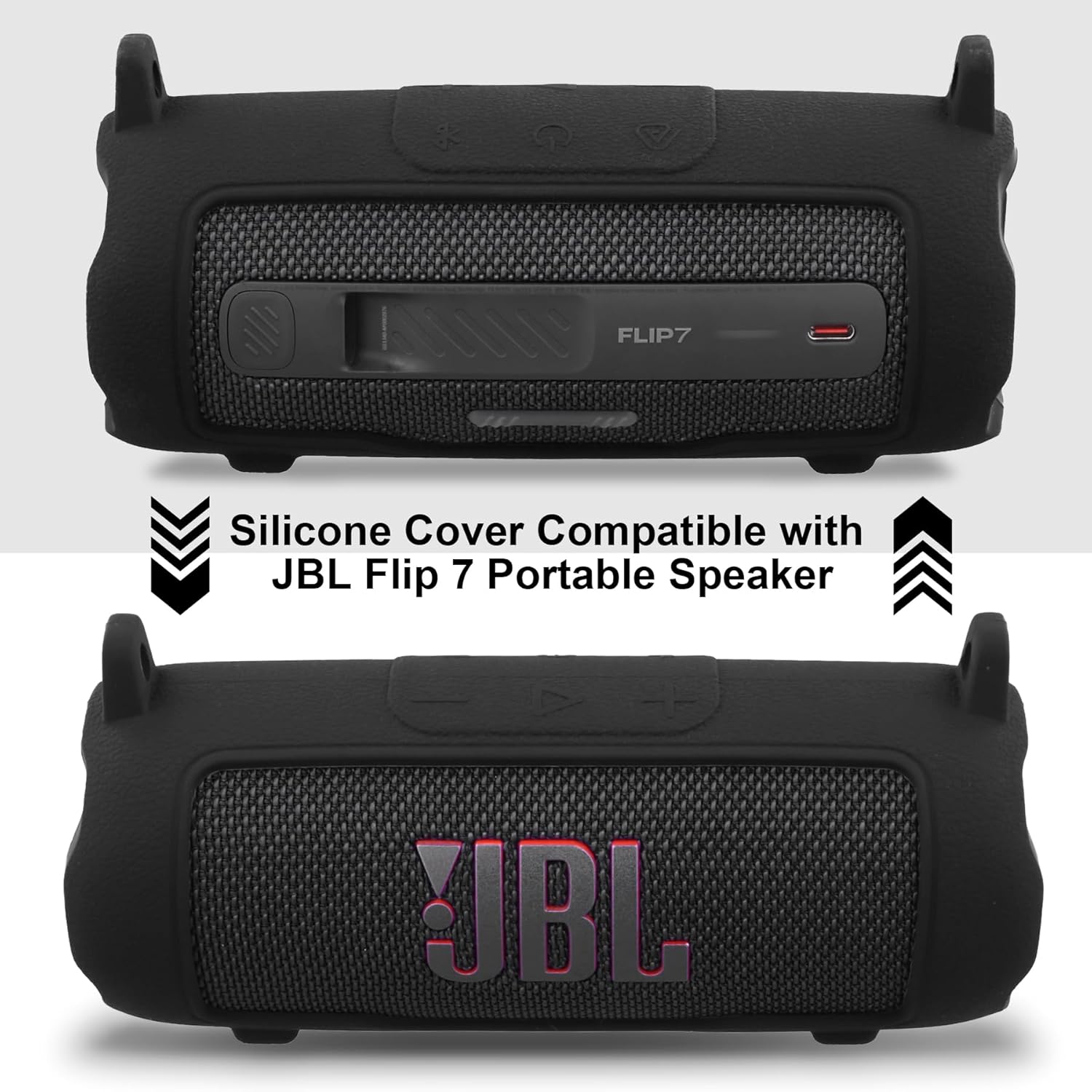 co2CREA Silicone Case for JBL Flip 7 Portable Waterproof Speaker, Portable Travel Soft Cover with Shoulder Strap, Protective Skin Case (Black Case Only) - Image 3