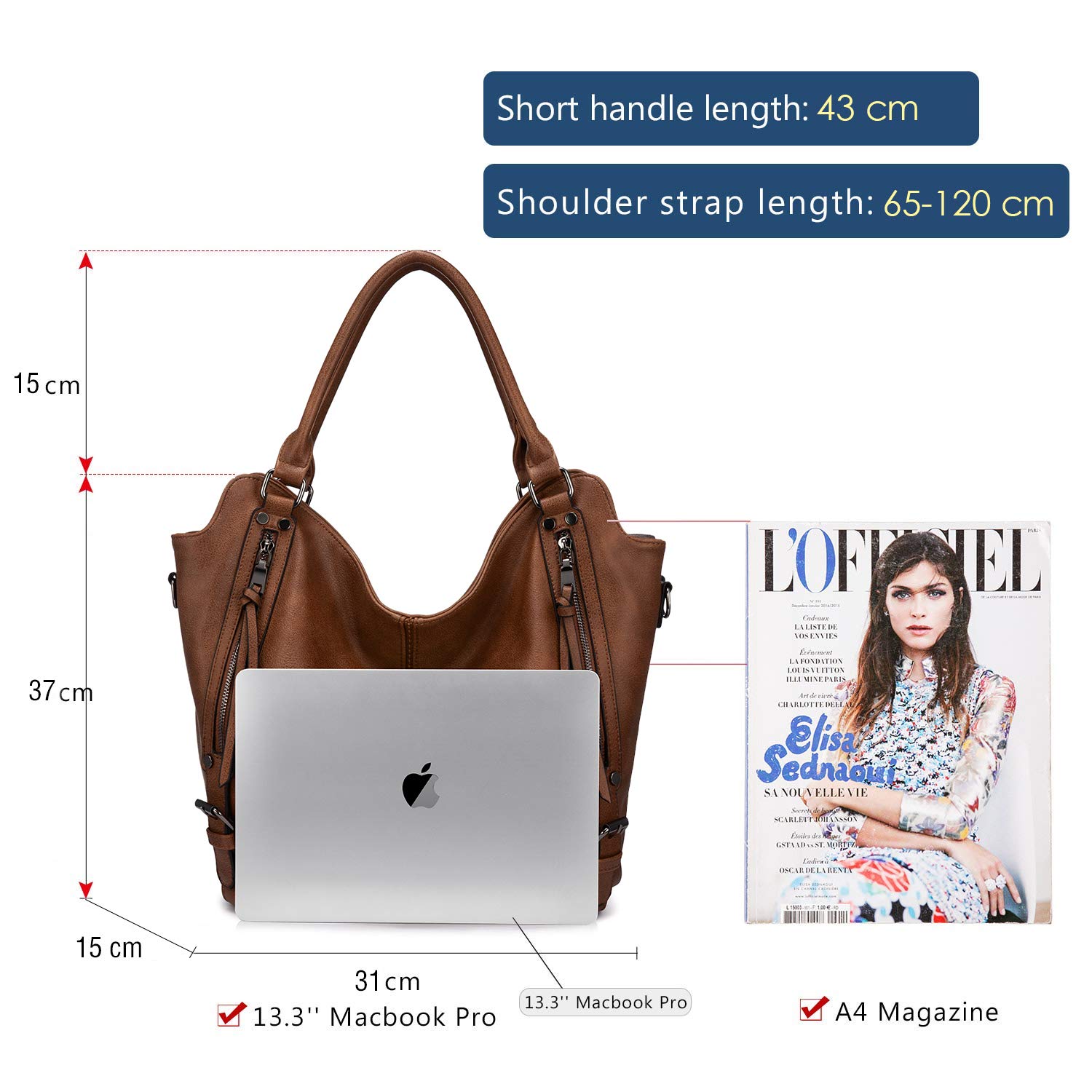 Realer Torba damska, duża, skórzana, typu shopper, na ramię, torba typu hobo w zestawie z portfelem, dla pań, do biura, szkoły, na zakupy i na podróż, zestaw 2-częściowy