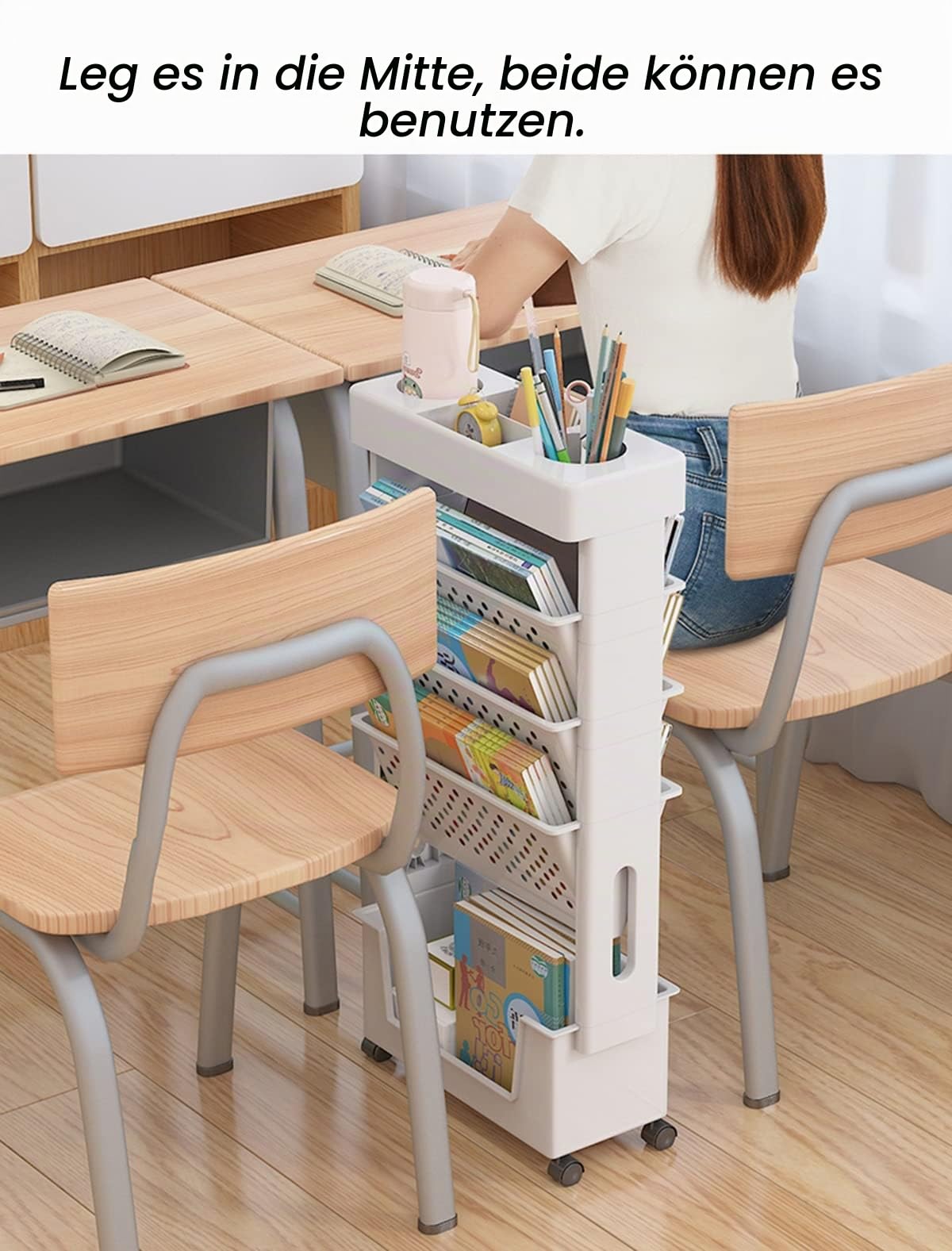 Mobiles Schreibtischregal für Klassenzimmer, kompakter Schreibtisch-Aufbewahrungs-Organizer mit Rollen, dünner Aufbewahrungswagen für Bücher, Mehrzweckwagen für Schlafzimmer, Bibliothek