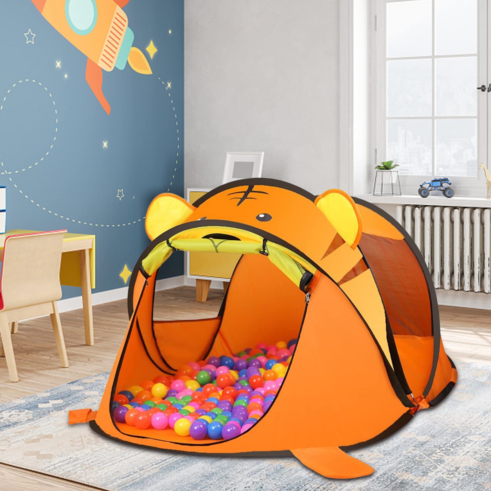 Tenda Bambini Pop-Up Balakaka 182x96x76 Cm - A Forma Di Squalo, Con Zanzariera, Interni/Esterni - Foto 5