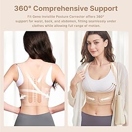 Fit Geno Posture Corrector for Women Invisilite: Invisible Lightweight Back Brace for Neck Shoulder & Upper Back Pain Relief - Improve Posture Correct Hunchback Slouching Under Clothes X-Large