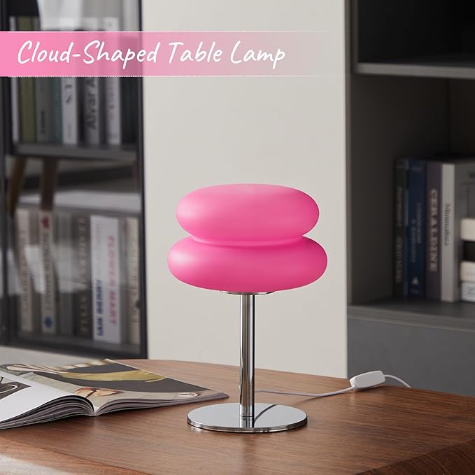 LSTVZSNRX Pink Mushroom Lamp, Mid Century Modern Lamp for Nightstand, Dimmable Retro Egg Tart Bedside Lamps, Home Decor Ambient Lighting Aesthetic Cute Lamps for Bedroom Living Room (NOT Glass) photo 2