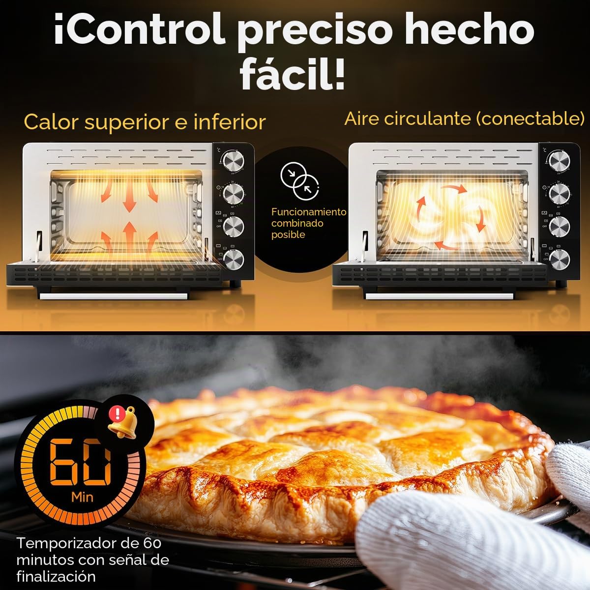 Mini horno ProfiCook 30L | Convección + calor arriba/abajo | Mini horno con asador y piedra para pizza | 100°C - 230°C | Mini horno con convección y temporizador | Horno pequeño 1500W | PC MBG 1277