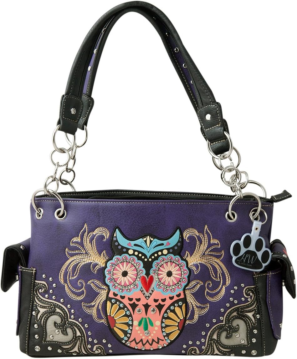 HW Collection Western Colorful Owl Art Hearts Women Shoulder Handbag Purse
