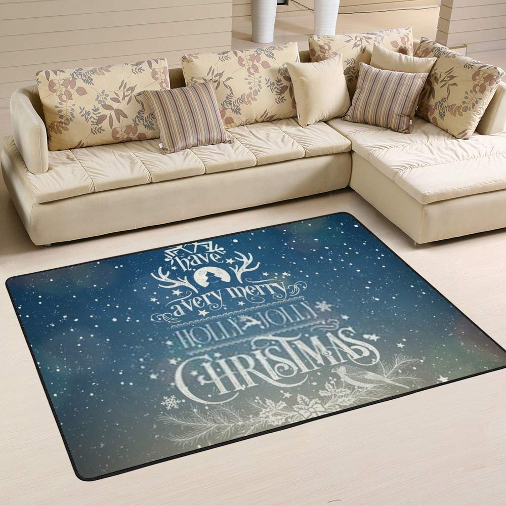 Tapis de salon Noël bleu Merry Holly Jolly, l'idée cadeau idéale pour la maison