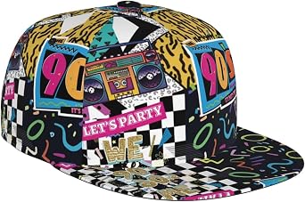 Vintage 80s or 90s Flat Bill Baseball Cap Retro Hats Adjustable Casual Baseball Hats for Men Women