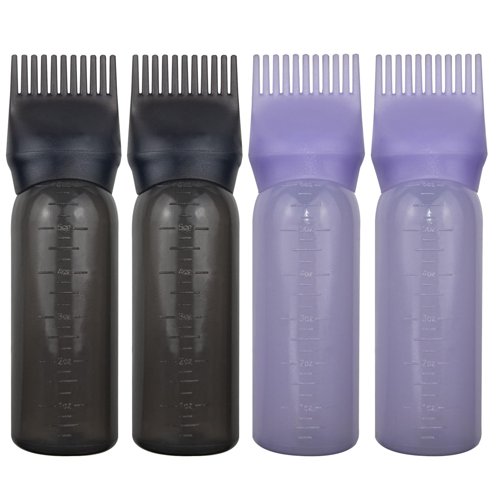 FZWONVUC 4 Pack Root Comb Applicator Bottle, Hair Oil Applicator, Oil Comb Applicator Bottle for Hair Dye Shampoos Hair Salons (Black+Purple)