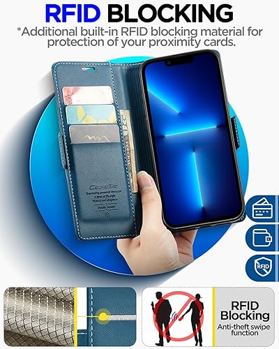 Miniatura 4 de AICase Funda tipo cartera para iPhone 13 Pro con bloqueo RFID de cuero con cierre magnético, fuerte cierre magnético, funda protectora para tarjetas