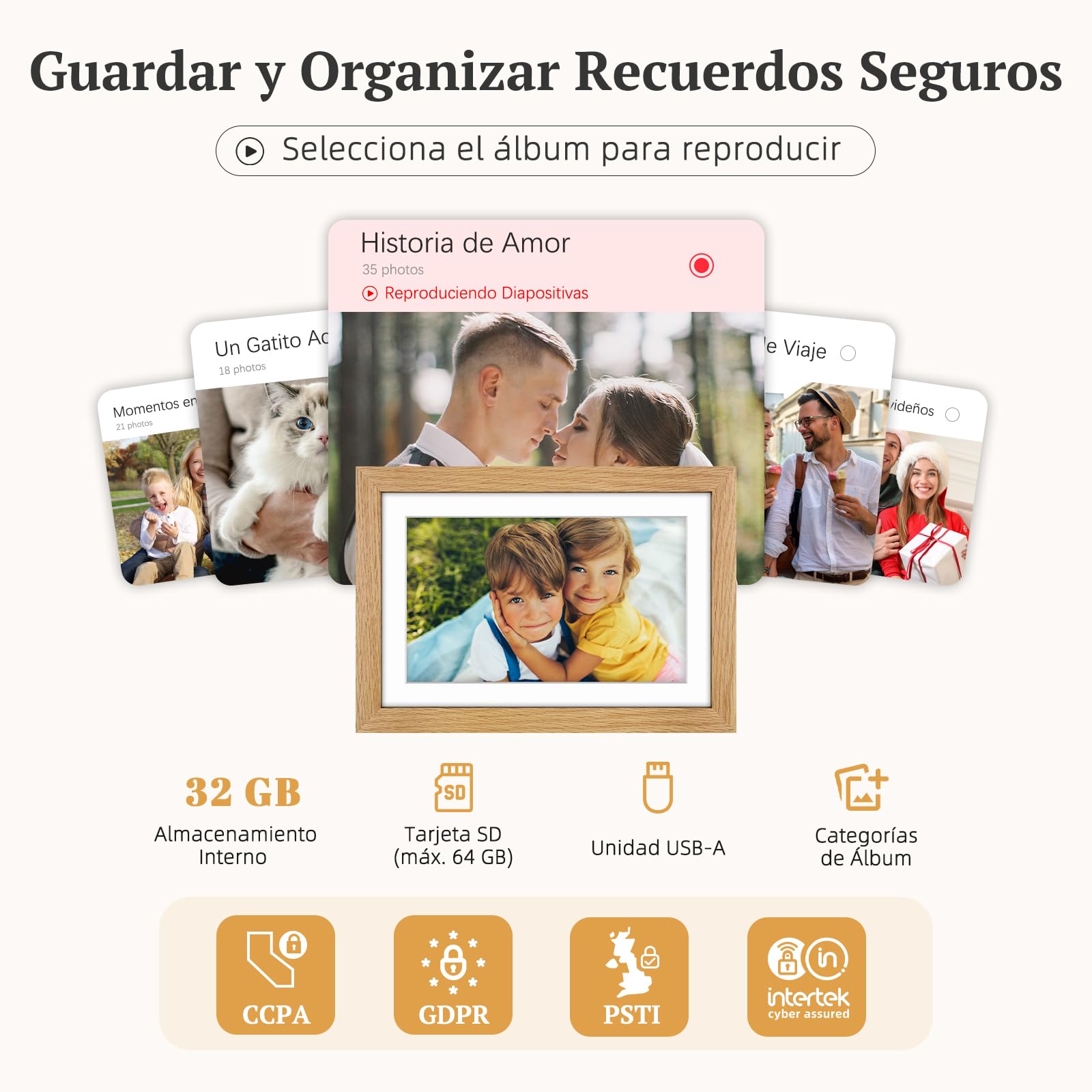 Marco de Fotos Digital WiFi Madera de Roble con 32GB Memoria, Marco Digital 10.1" con Pantalla Táctil IPS HD de 1280 * 800, Comparte Fotos/Videos a Través de la App Frameo, Regalos para Mujer Hombre