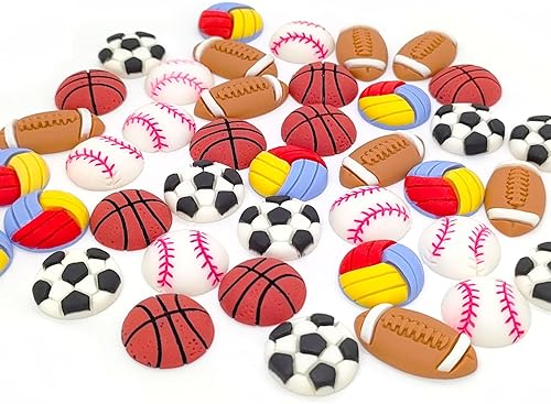 YYMSEN 40 piezas de baloncesto, fútbol, voleibol, rugbyball, béisbol, cuentas de slime con parte trasera plana, dijes de resina para álbumes de
