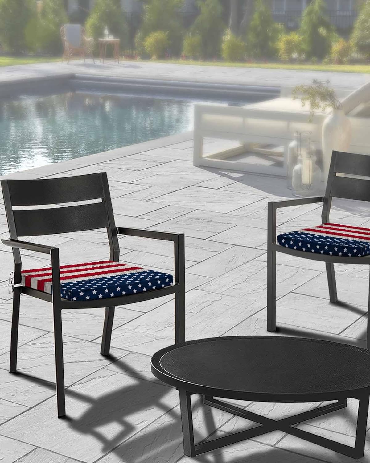 Independence Day Outdoor Cushion Cover,Patriotic Star Stripe Waterproof Patio Seat Cushion Replacement Covers,Farm Rustic Wood Plank Furniture Protector Slipcovers for Couch Sofa Chair,24''x24''x2pcs