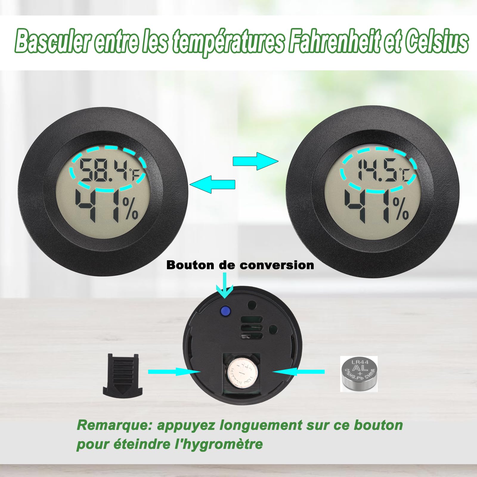 Thermomètre hygromètre numérique intérieur extérieur pour serre reptile cave lot de 2
