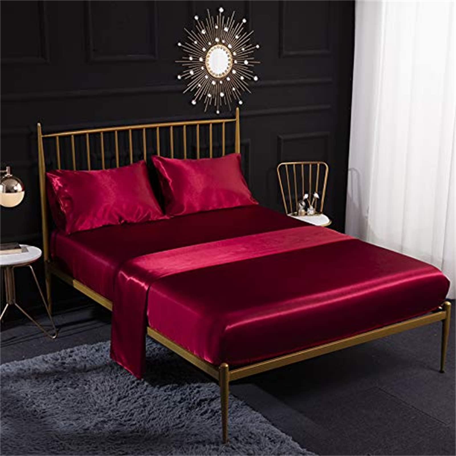 Parure de lit en satin de soie King size rouge haut de gamme pour une literie de luxe