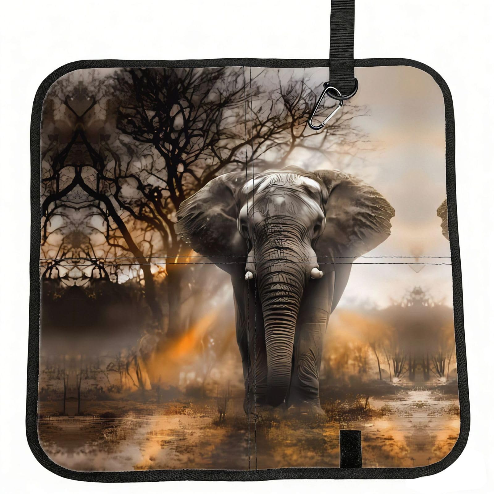 WBQLSL Tropical African Elephant Foldable Seat Cushion - Portable Stadium Pad with Carabiner for Camping Hiking Picnic Beach