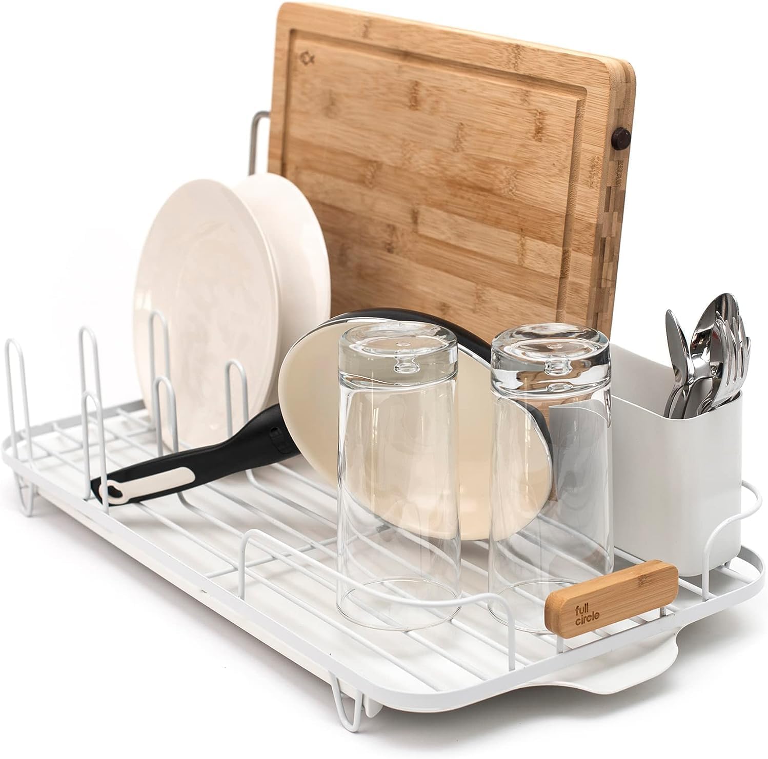 Full Circle Dish Jockey Extra Large Dish Drying Rack – Space Saving Drying Rack for Kitchen Counter – Stainless Steel and Recycled Plastic Drainer with Holders for Plates, Cutlery, Pots and Pans