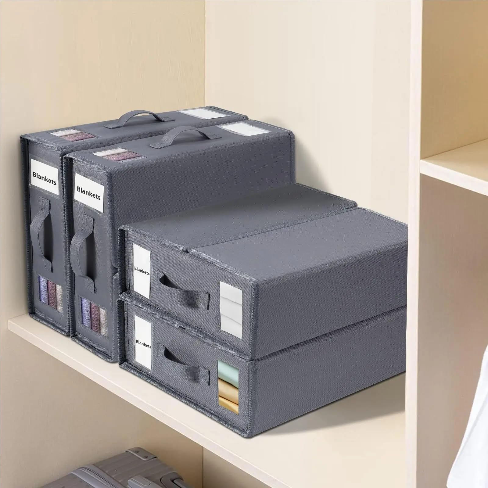 Scatole Portaoggetti Sotto Il Letto Organizzatori di lenzuola pieghevoli Organizzatori di armadi di lino Stoccaggio Armadio di lino con finestra for lenzuola Copripiumini Per Vestiti, Coperte(Grey)