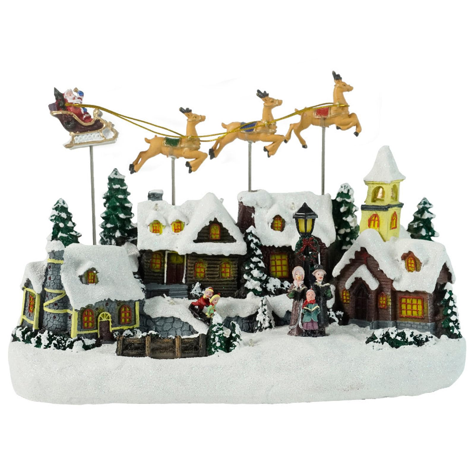 YWLUUOO Reindeer LED House Resin Holiday Decoration with Festive Melodies for Indoor Christmas Displays Glowing Musical Deer Room Decoration