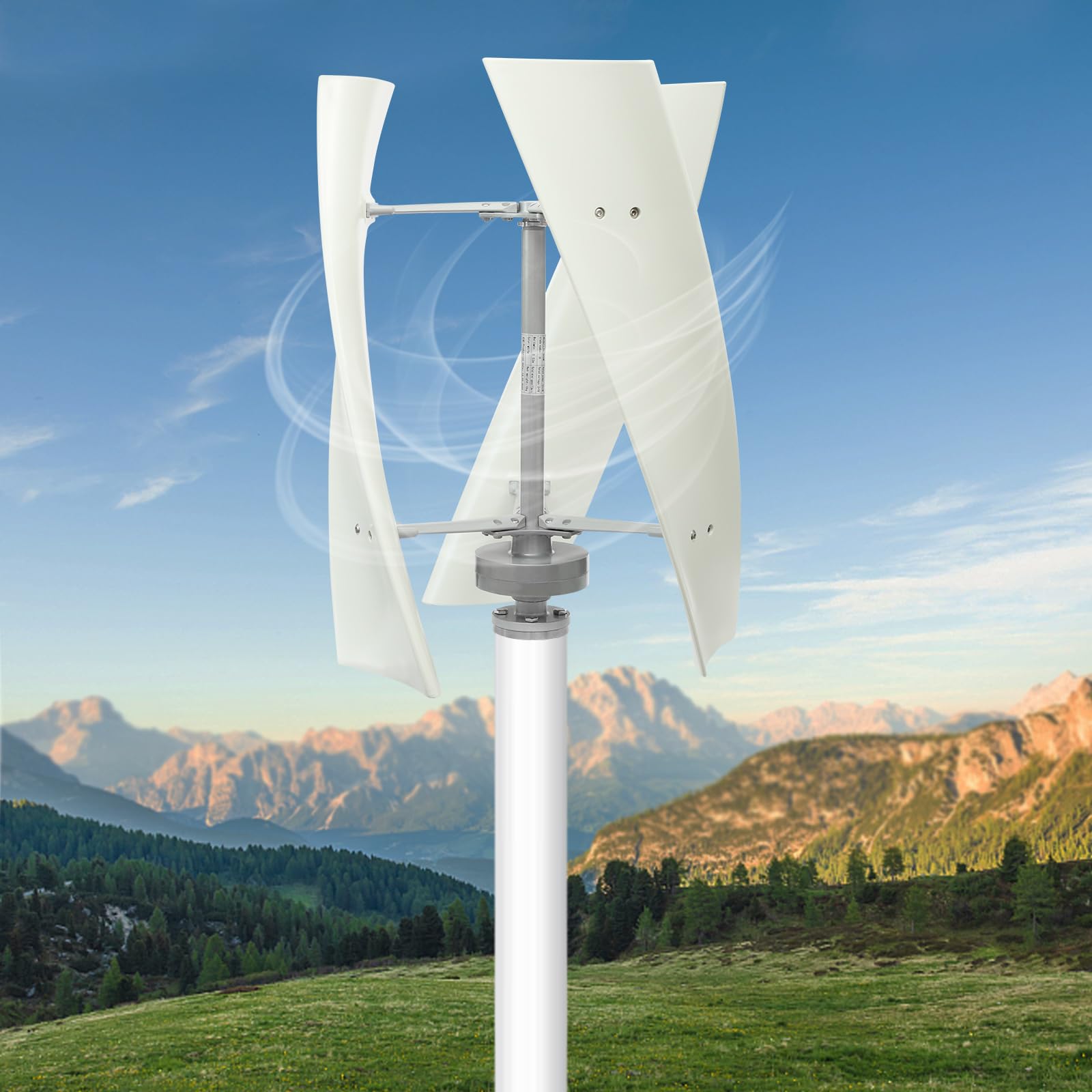 Vertikaler Windturbinen-Generator 100W 24V Weiß für Zuhause Wohnmobil Boot, Vertikale Windturbine mit Permanentmagnet-Lagergenerator für Gewerbe Industrie, Windrad Stromerzeugung leise 30dB