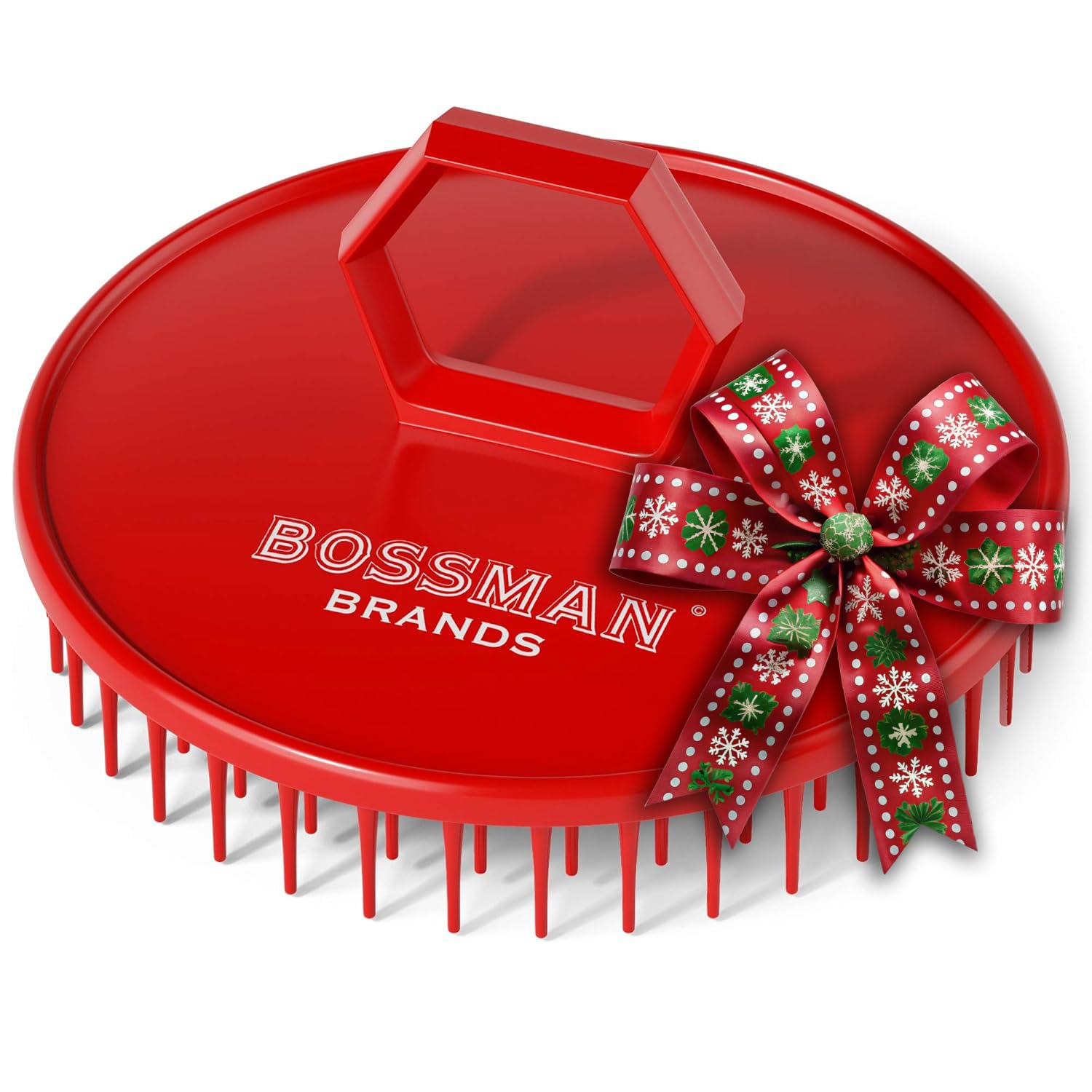 Bossman Scalp Massager & Shampoo Brush (3 inch, Red) – Scalp Exfoliator Brush – Head Scrubber, Beard Exfoliator & Dandruff Control for Hair & Beard with Firm Bristles