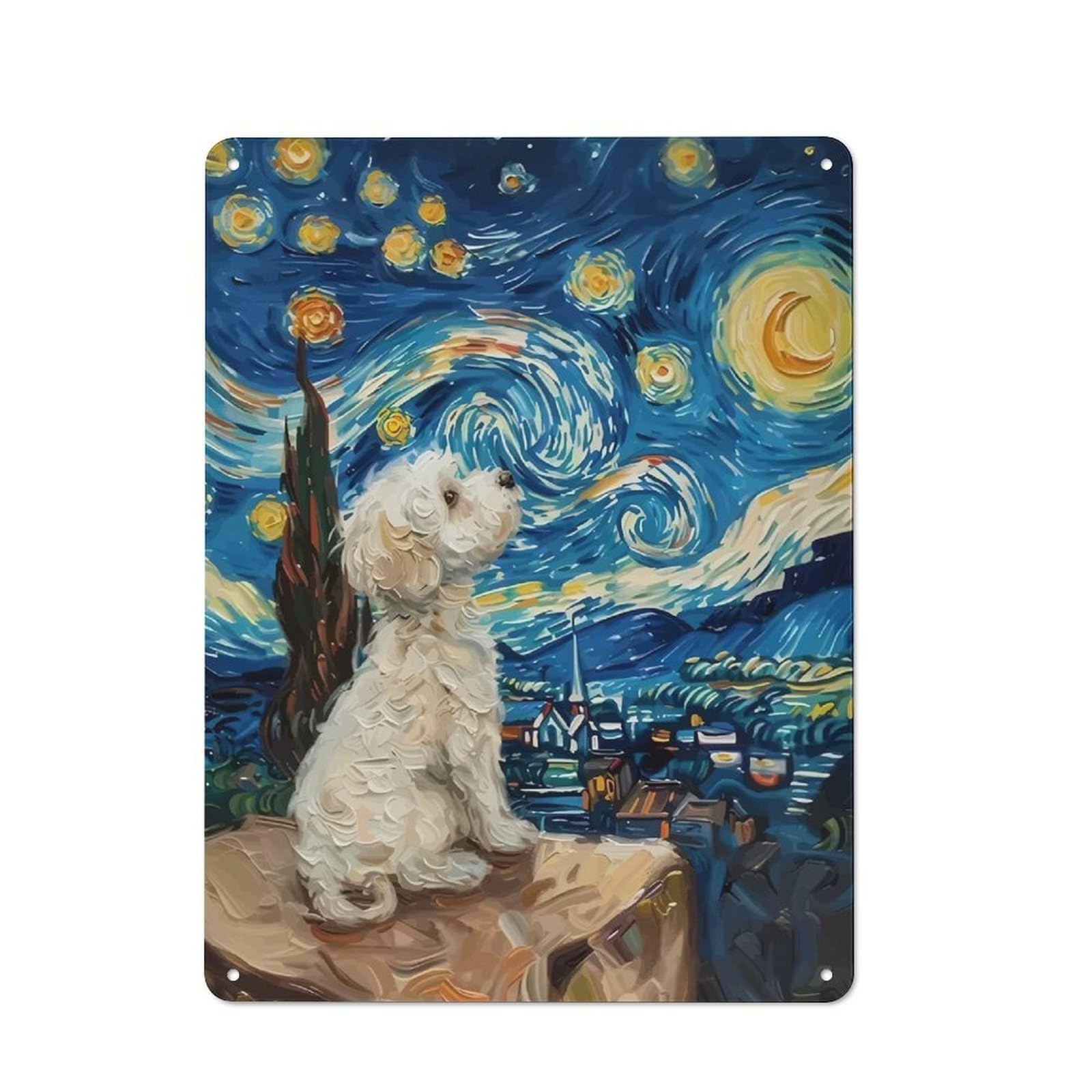 Junmoney Style-15 Outdoor Room Shed Metal Sign 40X30cm Featuring Dog In Starry Night Style Painting, Shed Wall Decor For Shed, Garden Room, Porch Or Garage