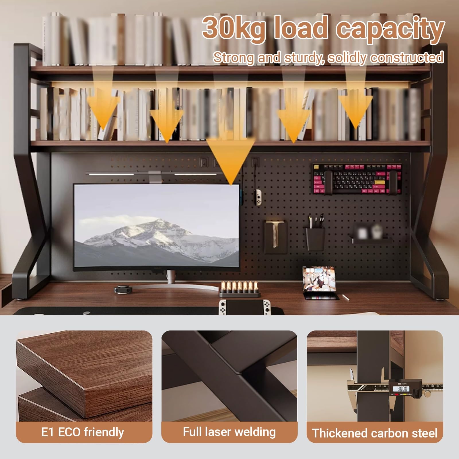 Étagère de bureau à 2/3 niveaux avec panneau perforé et accessoires de rangement en métal pour la maison, le bureau, le bricolage, étagères de comptoir pour dortoir (blanc, 65 x 55 cm / 25.6x21.7in)