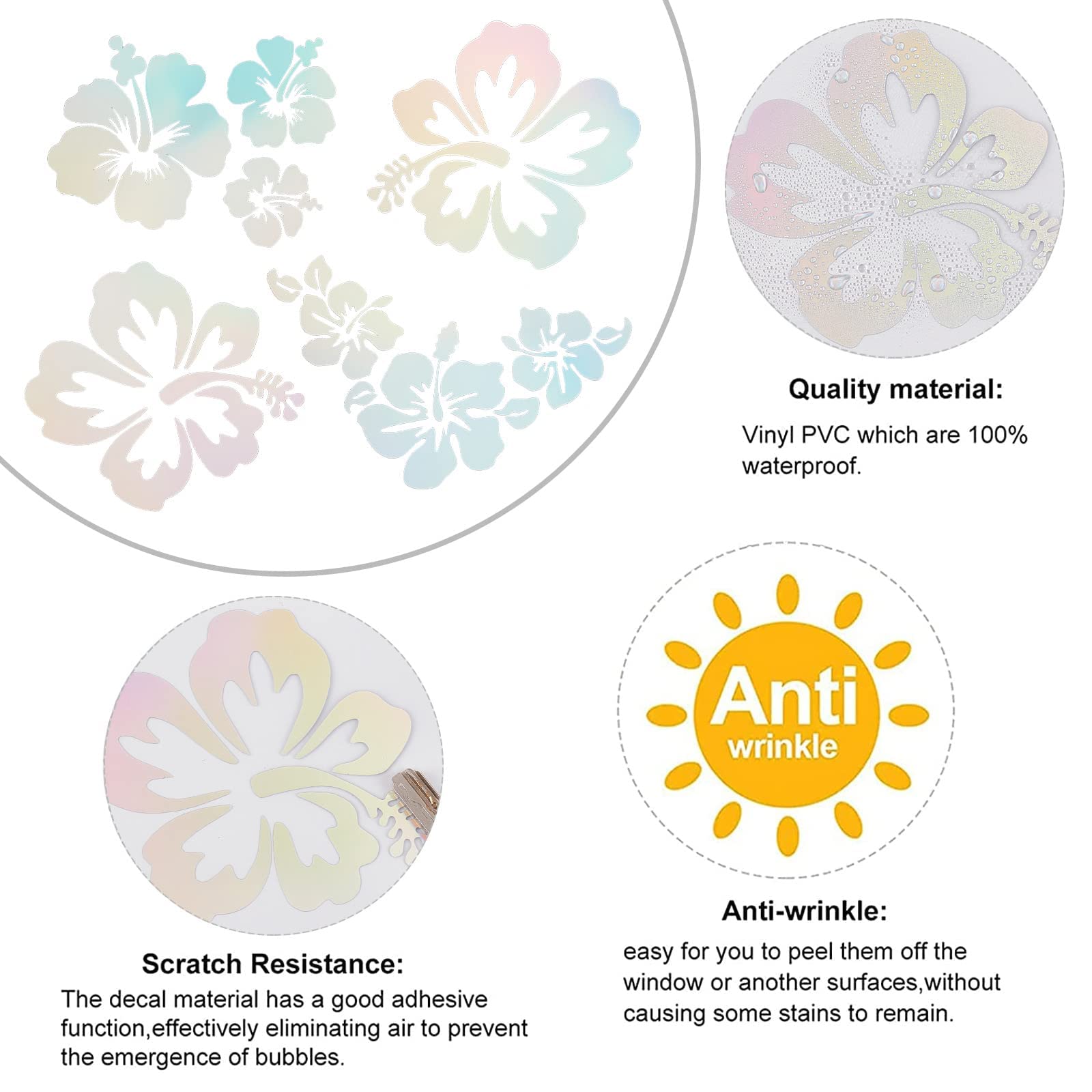 4 Adesivi Fiore Di Ibisco Hawaiano Per Auto - Decorazione Solare Riflettente, Facili Da Applicare - Design Colorato - Foto 3