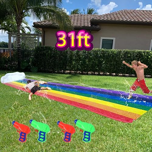 Miniatura 2 de 31f Slip Splash y tobogán acuático para niños y adultos, césped, patio trasero, al aire libre, Sprint carreras, toboganes acuáticos inflables con