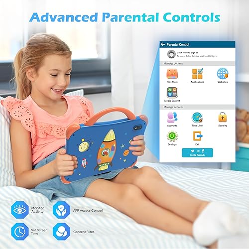 Miniatura 3 de weelikeit Tableta infantil para niños, tableta de 7 pulgadas para niños pequeños, 8 GB de RAM, 64 GB ROM Android 14 con control parental, Bluetooth,