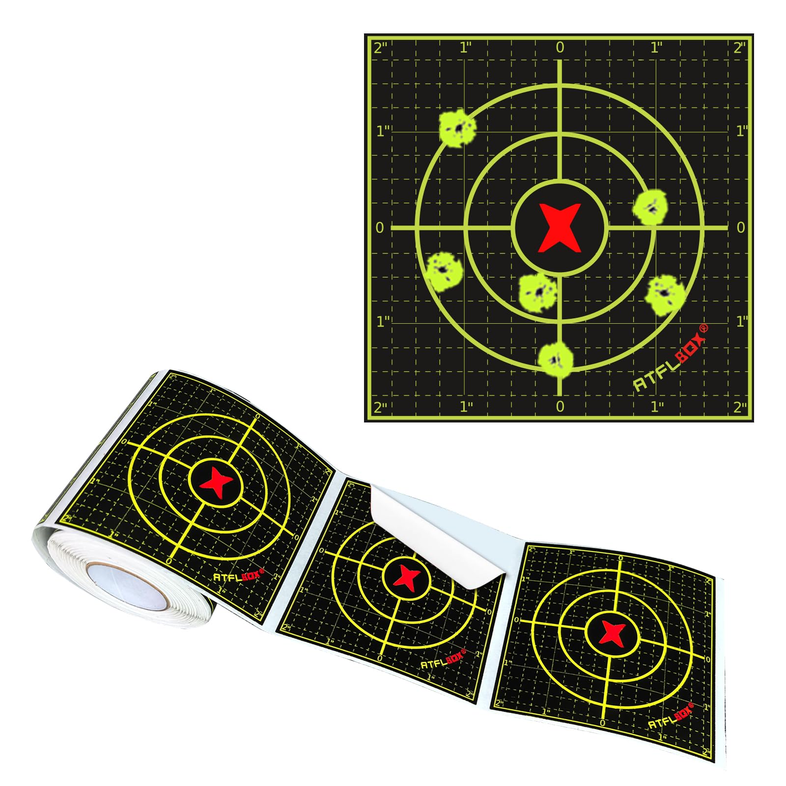 ATFLBOX Sight in Splatter Adhesive 4 inch Fluorescent Yellow Shooting Target Stickers, 200 Pcs Self Adhesive Target Roll for BB Gun, Pellet Gun, Rifle Indoor and Outdoor Shooting Range