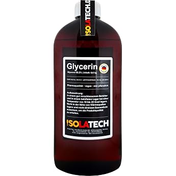 ISOLATECH Glycerin 995% 500ml Pharmaqualit t made in Germany gemessen 9998% rein Pflanzlich Glyzerin Glycerol fl ssig transparent 500ml-Flasche Inhalt 600g