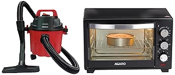 AGARO Marvel Oven Toaster Grill with Motorized Rotisserie & 5 Heating Modes (Black, 25 litres) & AGARO 33398 Rapid 1000-Watt, 10-Litre Wet & Dry Vacuum Cleaner, with Blower Function (Red & Black)