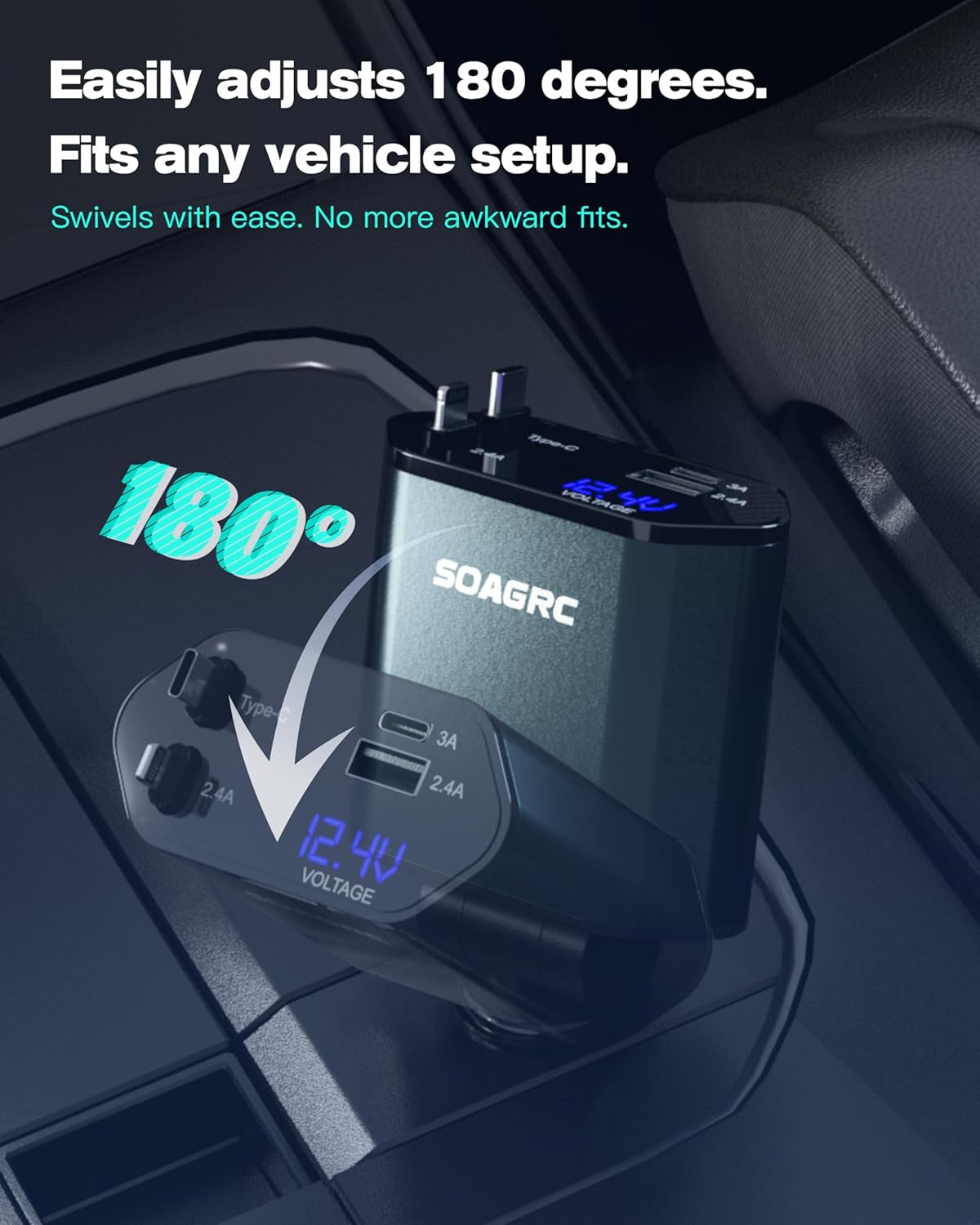 Retractable Car Charger 69W, 4 in 1 Fast Charging Car Accessories for iPhone 16/15/14, Android Compatible, USB C, Travel Essentials Gifts for Men & Women image 6 of 8 B0DZCXZY5S