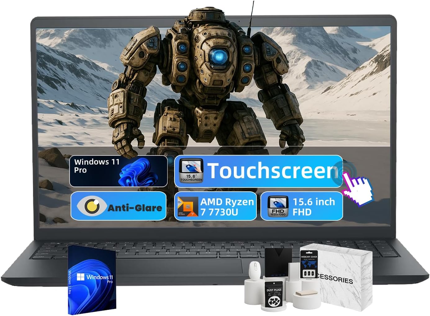 Dell Inspiron 15 3535 Touchscreen Laptop - w/Accessories, 15.6" FHD WVA Display, AMD Ryzen 7 7730U, AMD Radeon Graphics, HD Webcam, Win 11 Pro, 16 GB RAM, 512GB SSD
