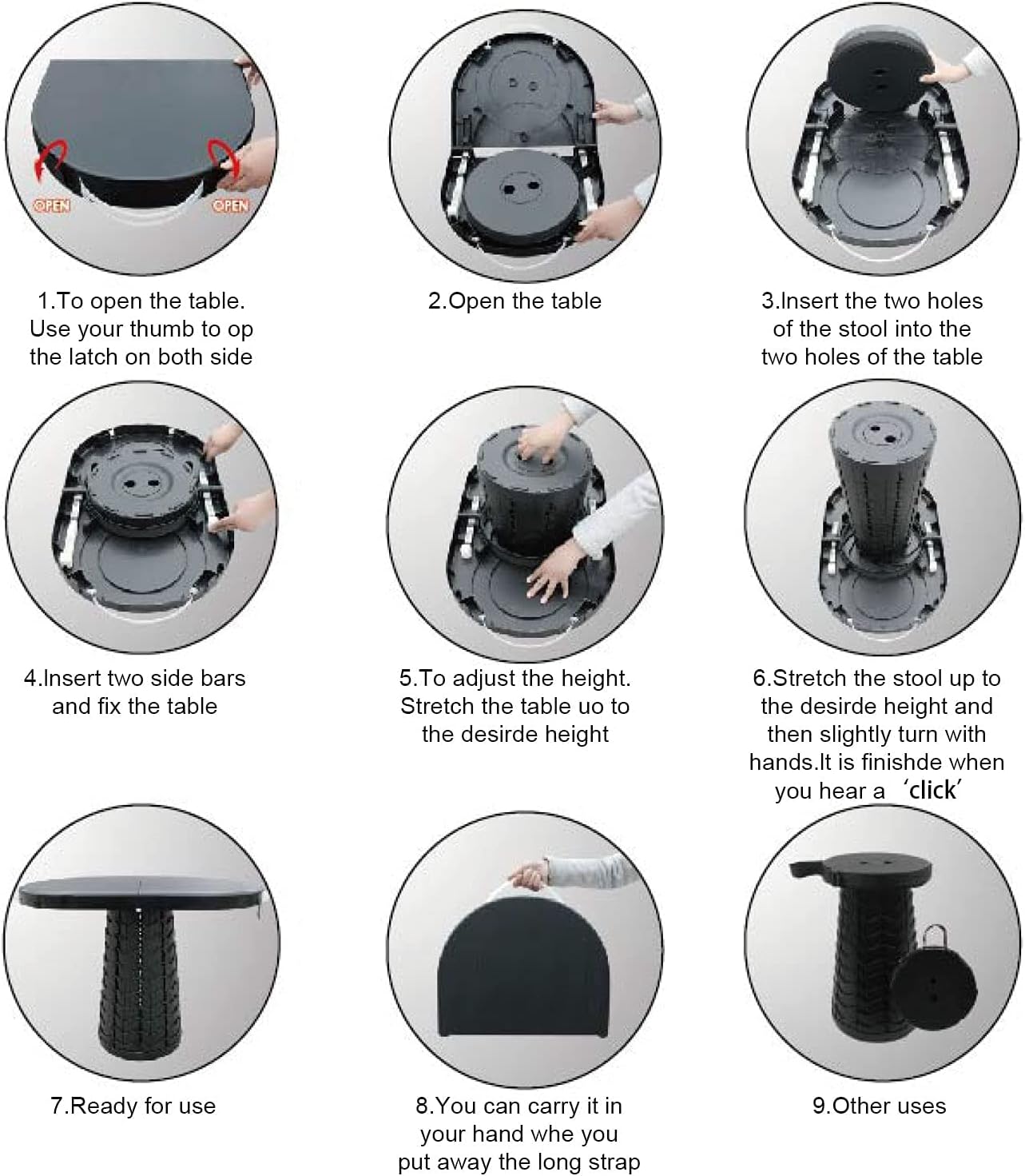 Folding Portable Camping Tables and Collapsible Stool, Fold Up Lightweight and Small, Adjustable Height Backpacking Table for Outdoor Beach BBQ, Picnic, Cooking, Festival, Indoor, Office (Blue) : Sports & Outdoors