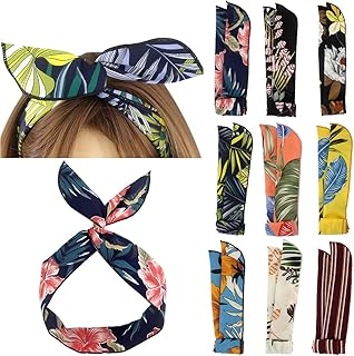 Yeshan Fashion Twist Bow Wire Leaf designs Vintage Headbands Headwrap Boho Floral Printed Rabbit ear Wire Hairbands Hair H...