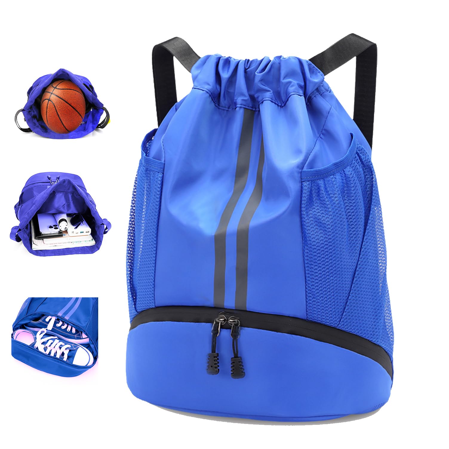 Drawstring Backpack with Shoe Compartment,Water Resistant Sports Gym Bag,String Bag for Men Women,Soccer,Basketball